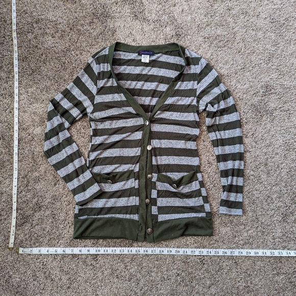 Olive green and Grey striped cardigan - Picture 1 of 2